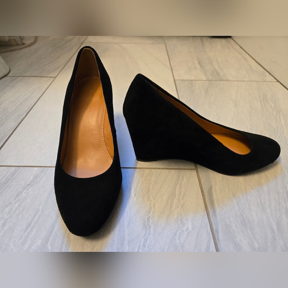 J. Crew Solid Black Suede Leather Sylvia Wedge Heel Size 6 - Picture 6 of 7